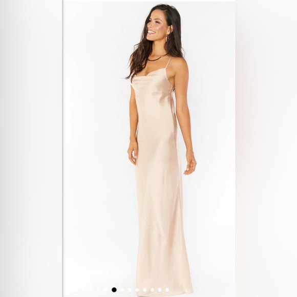 NWOT SHOW ME YOUR MUMU- Tuscany Maxi Slip Dress sz S color Champagne Luxe Satin - Picture 3 of 4
